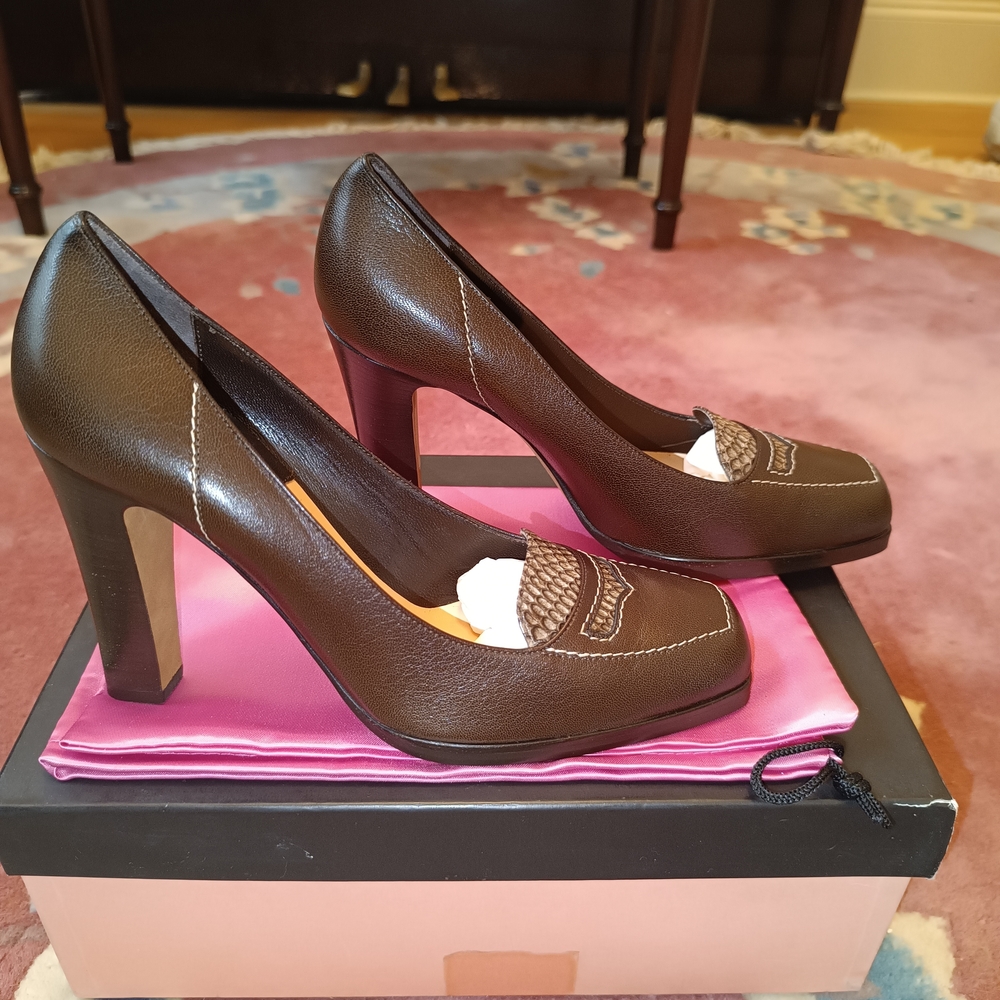 NEW IN BOX +DUSTBAG MICHEL PERRY SNAKESKIN PUMPS - Picture 5 of 8